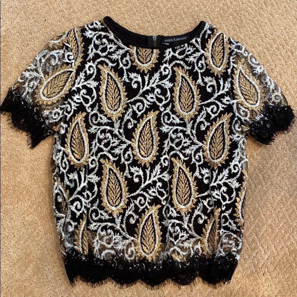 Silver and gold lacy top